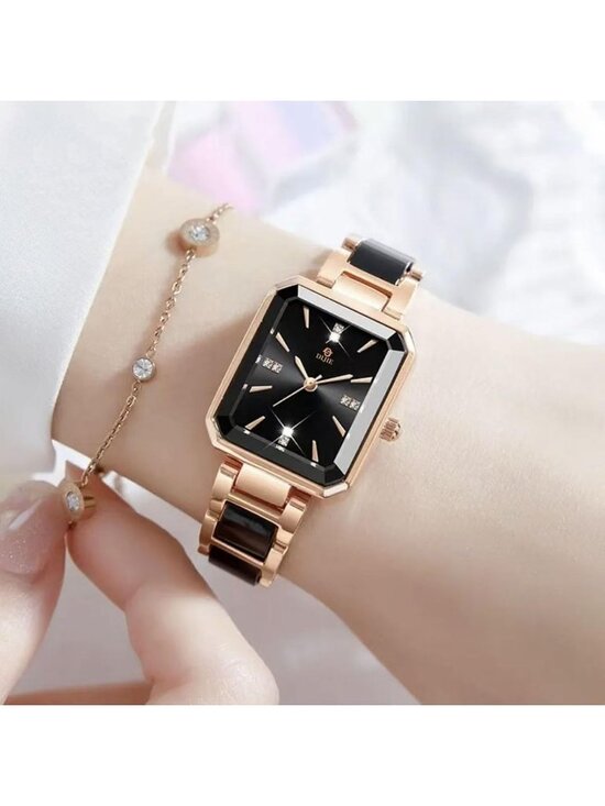 Women\'s Black Vintage Rectangular Dial Stylish Bracelet Waterproof Wrist Watch main image 4